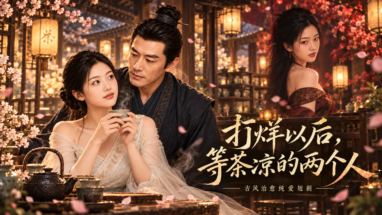打烊以后,等茶凉的两个人横版海报